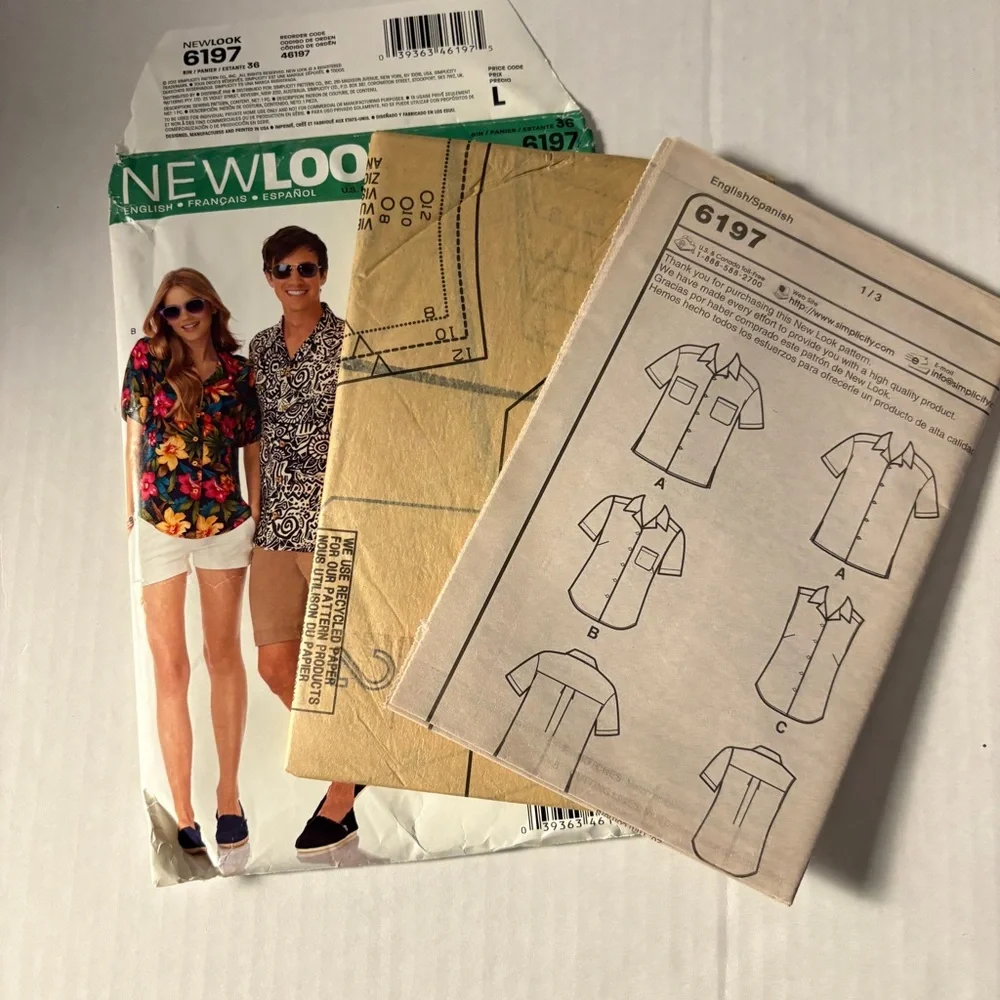 Simplicity New Look Pattern 6197 A for Men’s and Misses’ Shirts